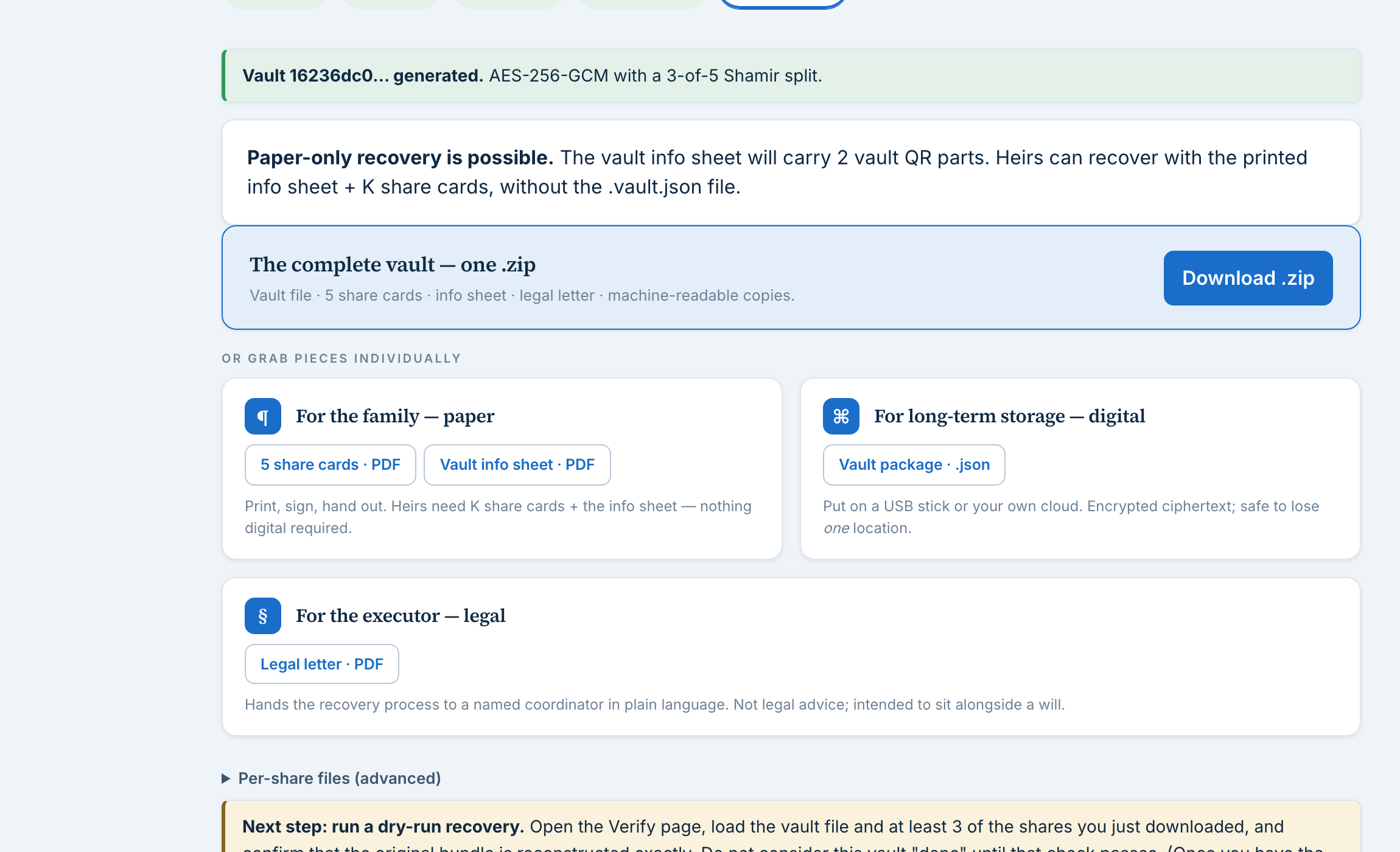 Download step — zip hero plus Paper / Digital / Legal groups